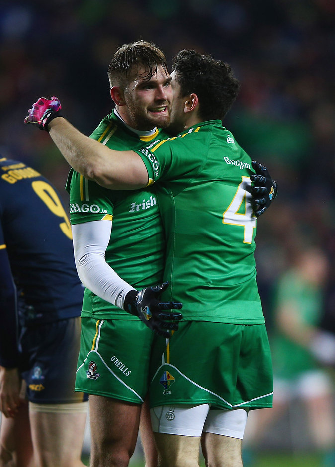 AFL 2015 IR Series - Australia v Ireland DUBLIN, IRELAND - NOVEMBER 21: Aidan OShea and Bernard Brogan of Ireland celebrate after the International Rules Series match between Ireland and Australia at Croke Park Stadium on November 21, 2015 in Dublin, Ireland. (Photo by Ian Walton/Getty Images/AFL Media)